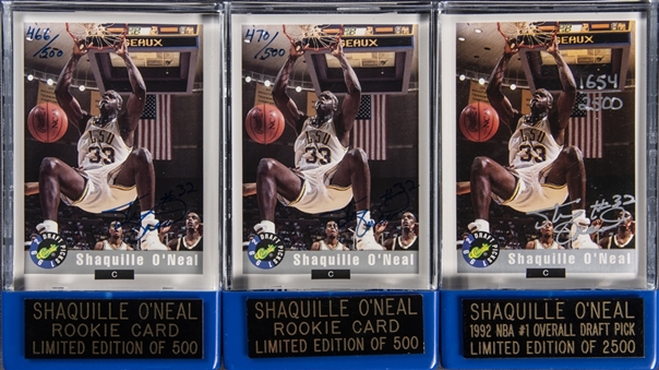 1992-93 Classic "Draft Picks" Shaquille ONeal Signed Serial-Numbered Rookie Cards Trio (3) - (Beckett Pre-Cert)